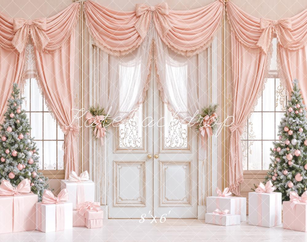 Kate Pink Christmas Trees Curtains Fleece Backdrop Designed by Emetselch -UK