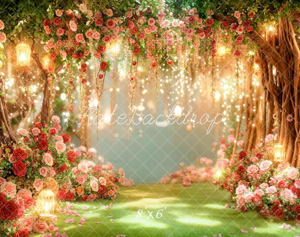 Kate Floral Arch Lanterns Fairy Lights Fleece Backdrop Designed by Emetselch