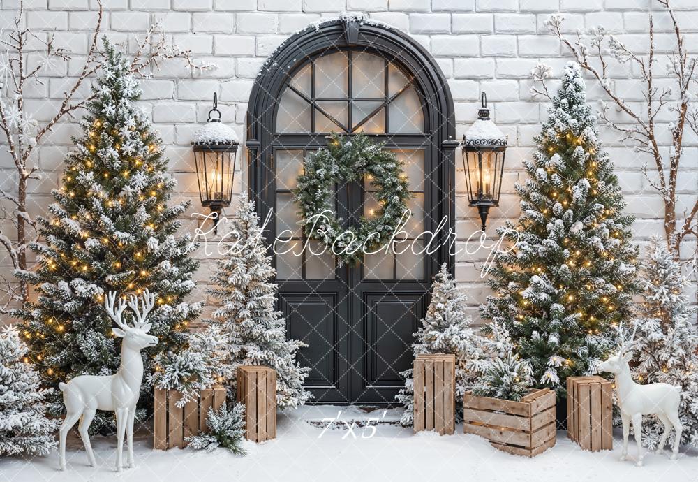 Kate Christmas Snowy Trees Black Door Backdrop Designed by Emetselch -UK