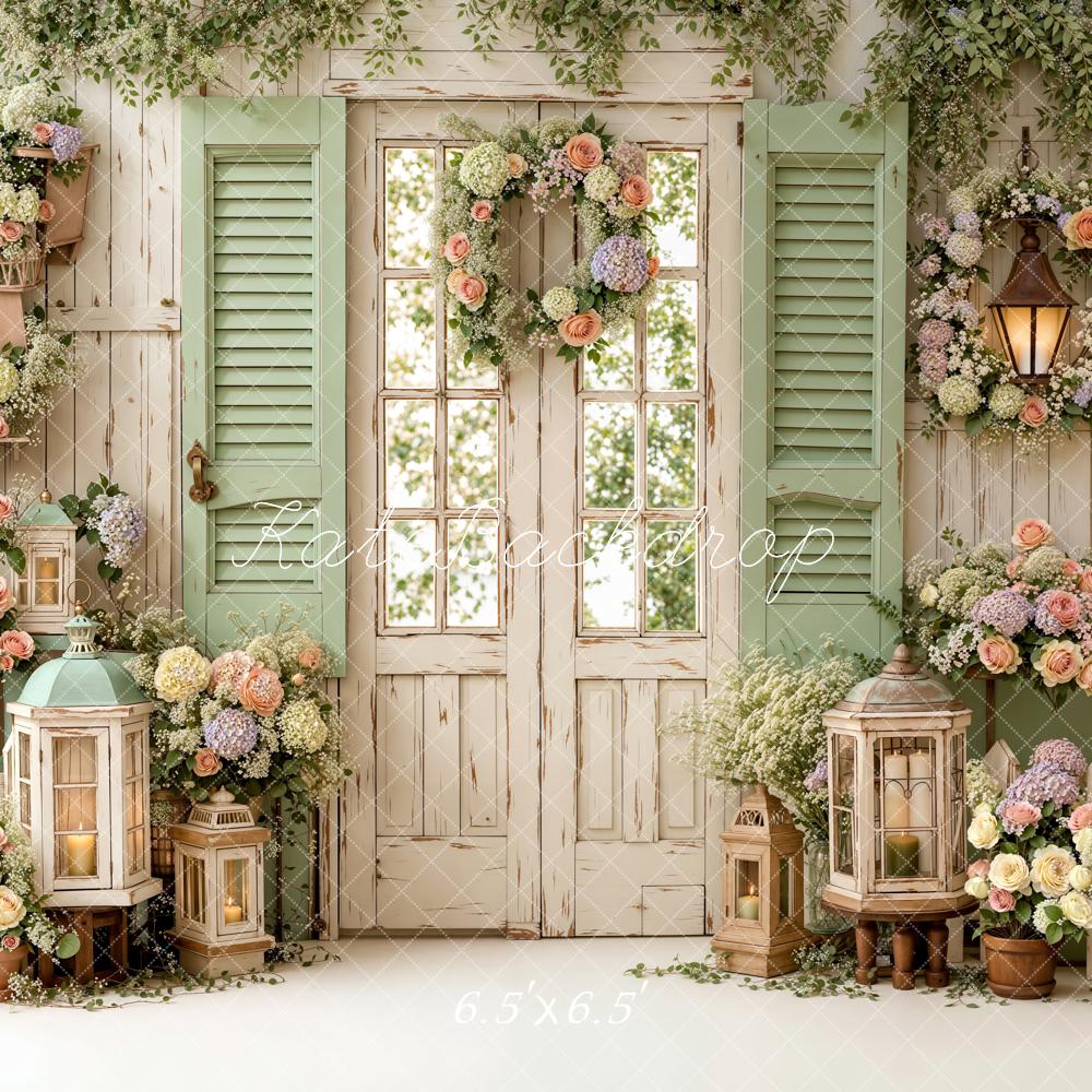 Kate Vintage Garden Door Lantern Floral Backdrop Designed by Emetselch