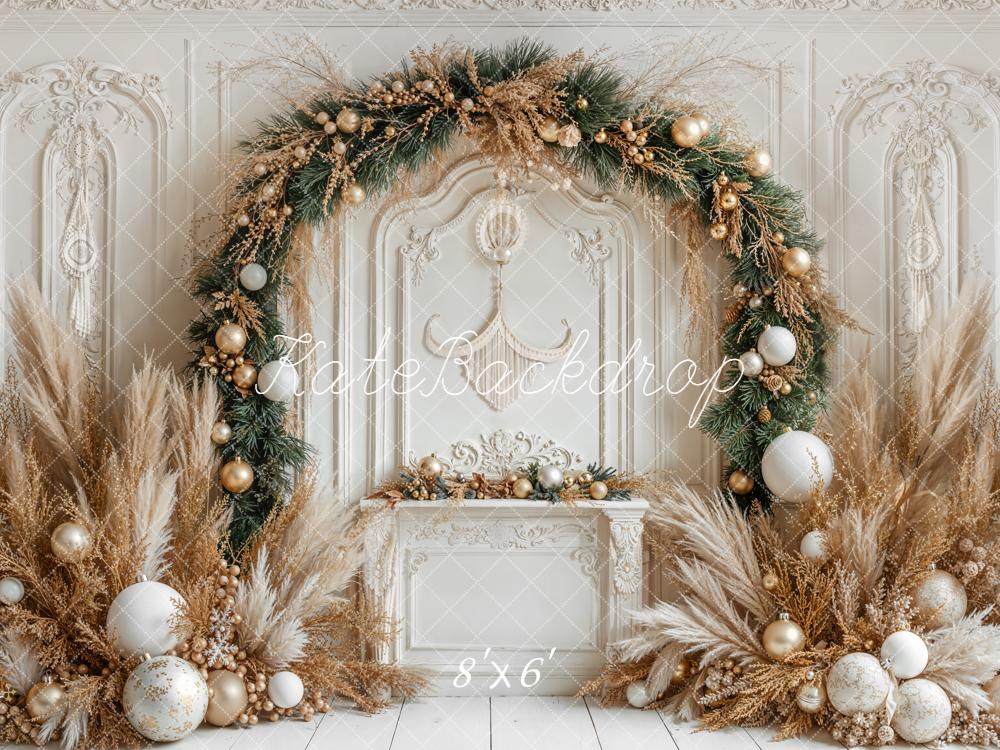 Kate Christmas Pampas Arch White Wall Backdrop Designed by Emetselch -UK