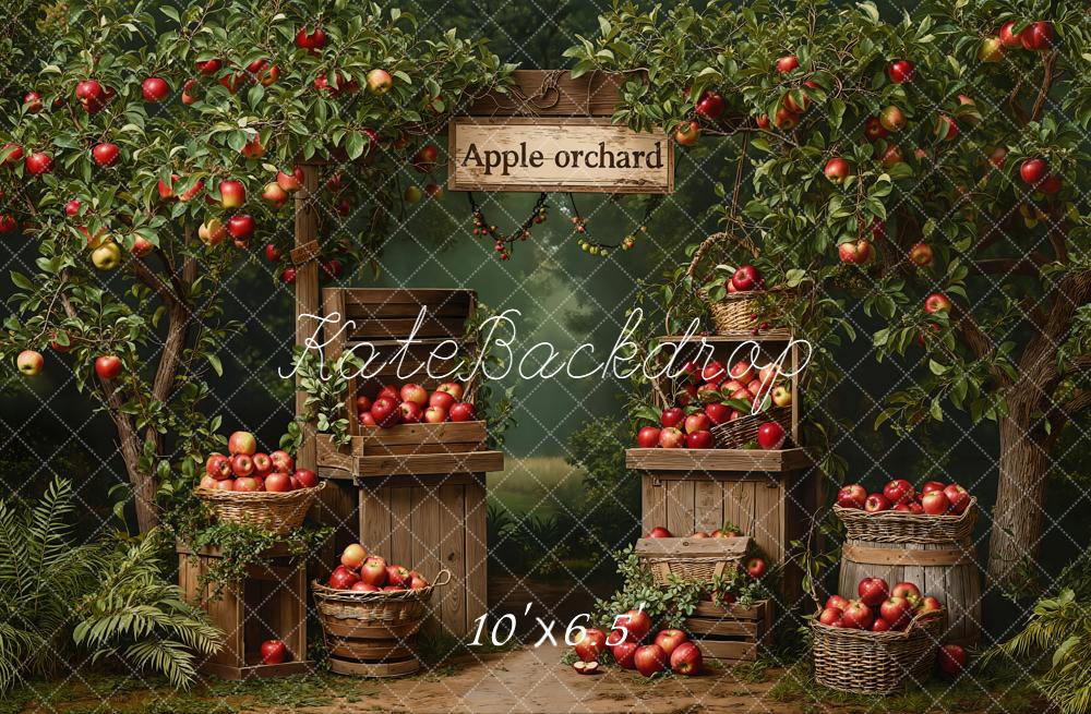 Kate Apple Orchard Trees Baskets Crates Fleece Backdrop Designed by Emetselch -UK