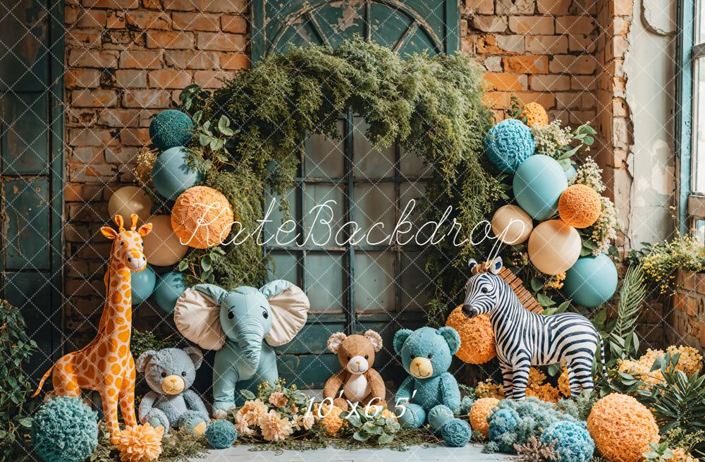 Kate Animals Balloon Arch Fleece Backdrop Designed by Emetselch -UK