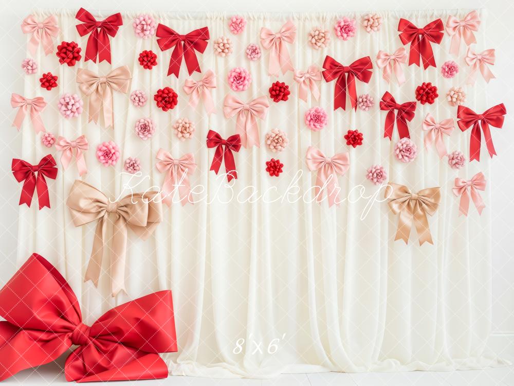Kate Cream Curtain Red Pink Bows Backdrop Designed by Patty Robert