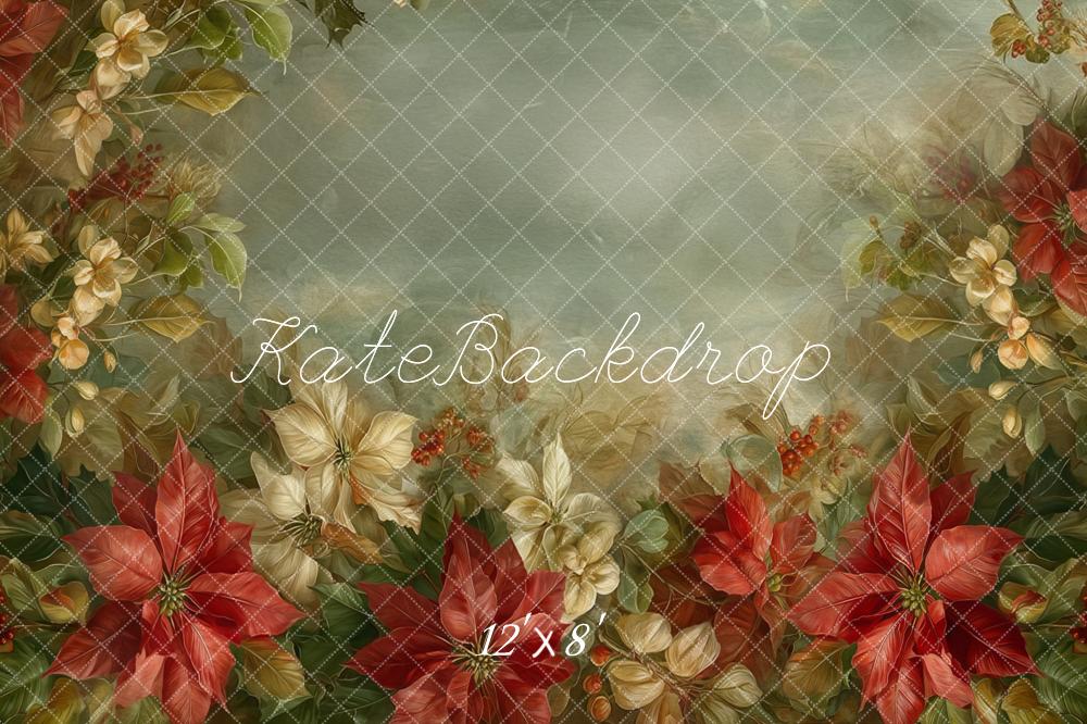 Kate Christmas Poinsettia Cream Flowers Backdrop Designed by Emetselch