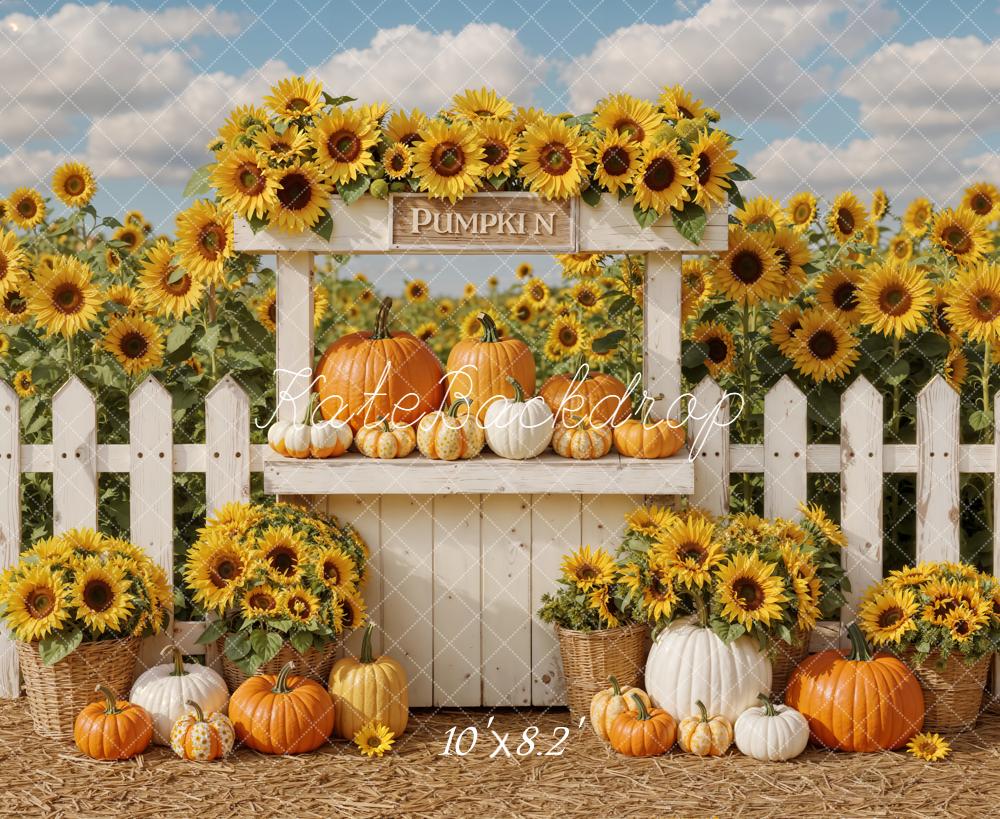 Kate Autumn Sunflower Pumpkins Fence Backdrop Designed by Emetselch -UK