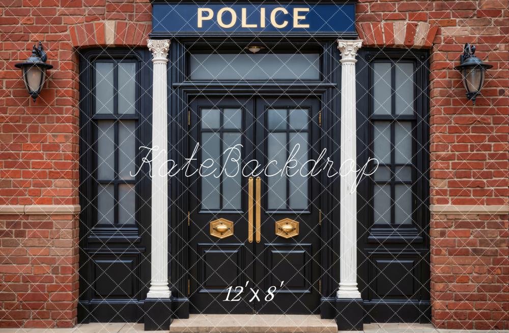 Kate Police Station Brick Columns Lanterns Fleece Backdrop Designed by Emetselch -UK