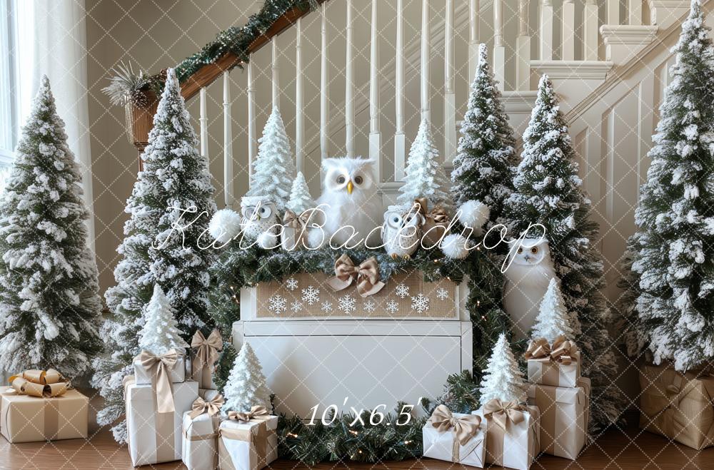 Kate Christmas Snowy Trees Owls Backdrop Designed by Mini MakeBelieve -UK