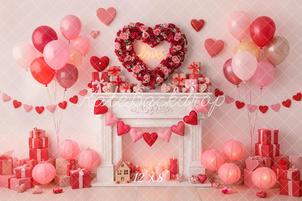 Kate Valentine Heart Wreath Balloons Fireplace Gifts Backdrop Designed by Emetselch -UK