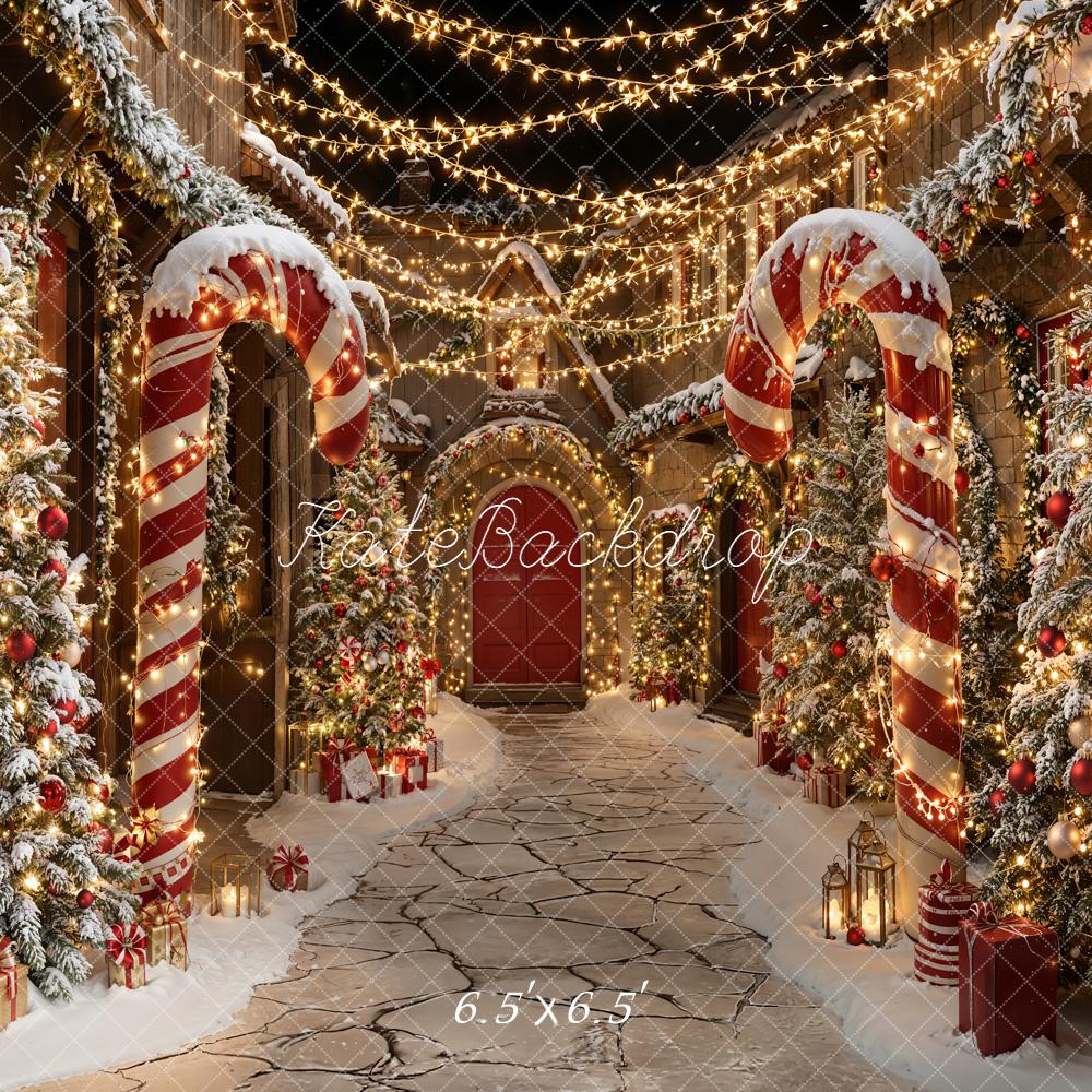 Kate Christmas Candy Cane Snowy Path Trees Backdrop Designed by Emetselch