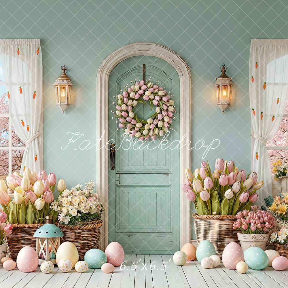 Kate Easter Eggs Tulips Wreath Pastel Room Backdrop Designed by Emetselch
