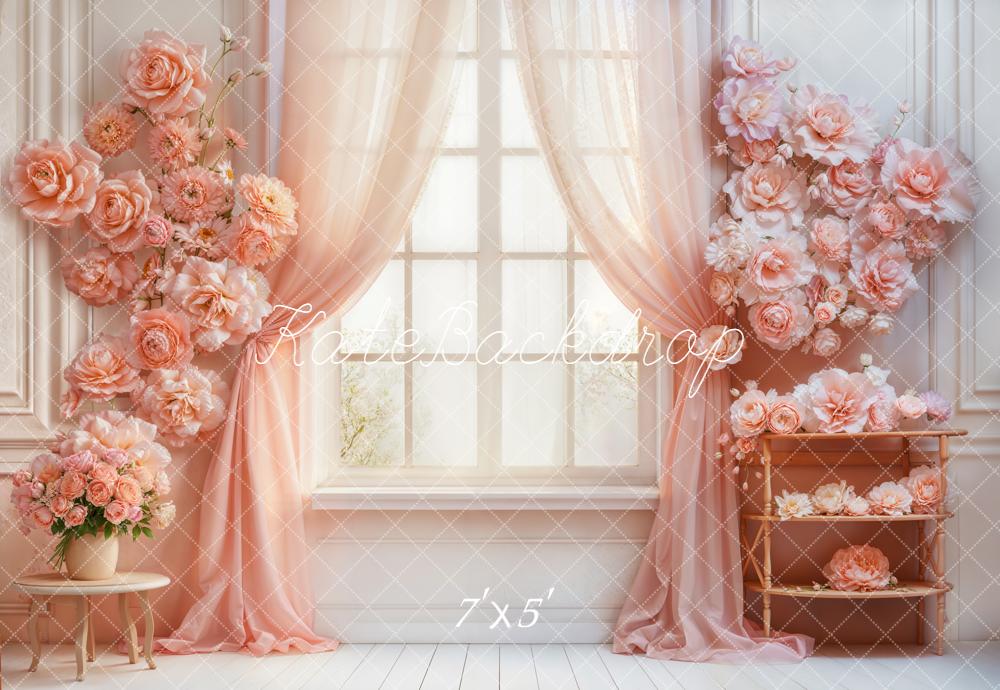 Kate Floral Pink Curtains Window Backdrop Designed by Emetselch -UK