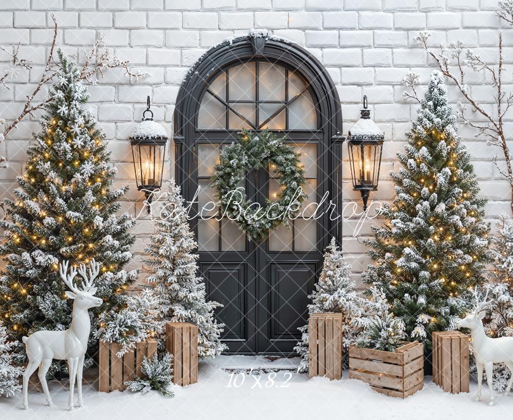 Kate Christmas Snowy Trees Reindeer Door Fleece Backdrop Designed by Emetselch -UK