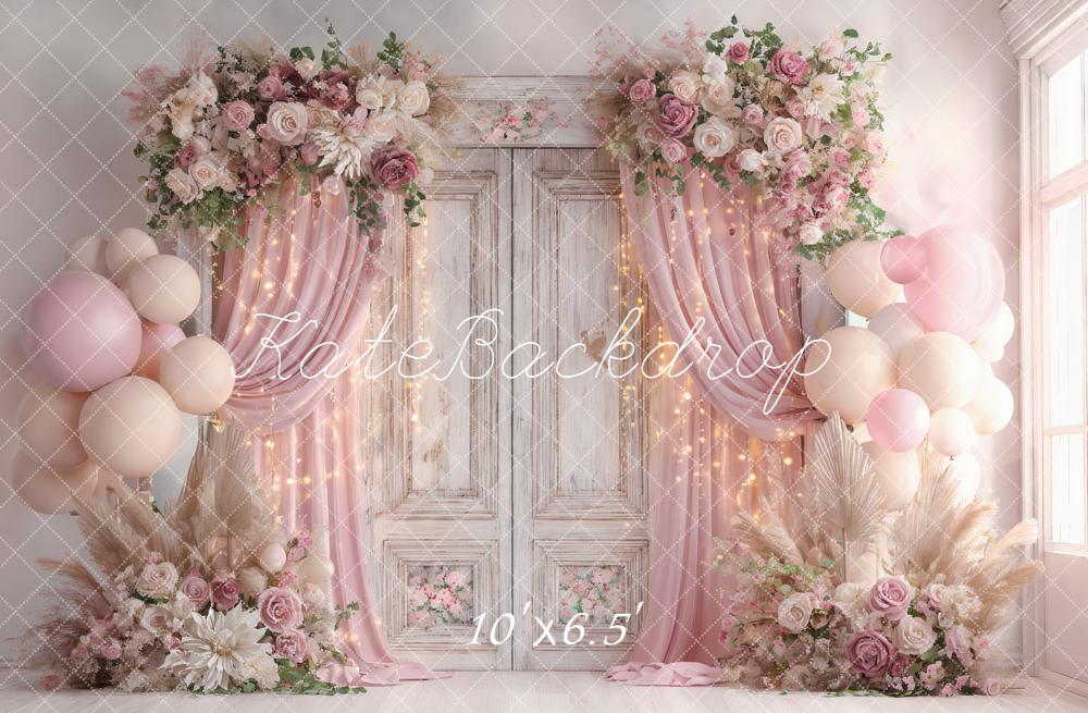 Kate Wedding Floral Vintage Door Pink Balloon Backdrop Designed by Ashley Paul
