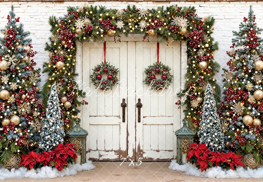 Kate Christmas White Door Garland Trees Backdrop Designed by Emetselch -UK