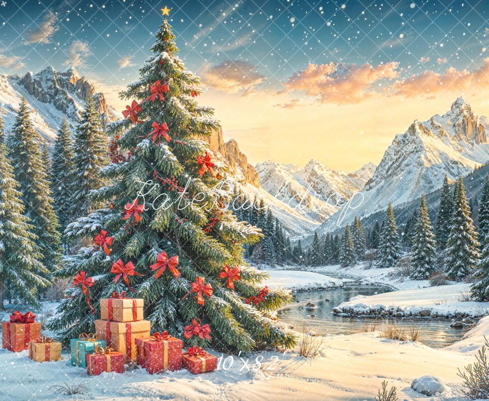 Kate Christmas Tree Snowy Forest Mountain Backdrop Designed by Emetselch -UK