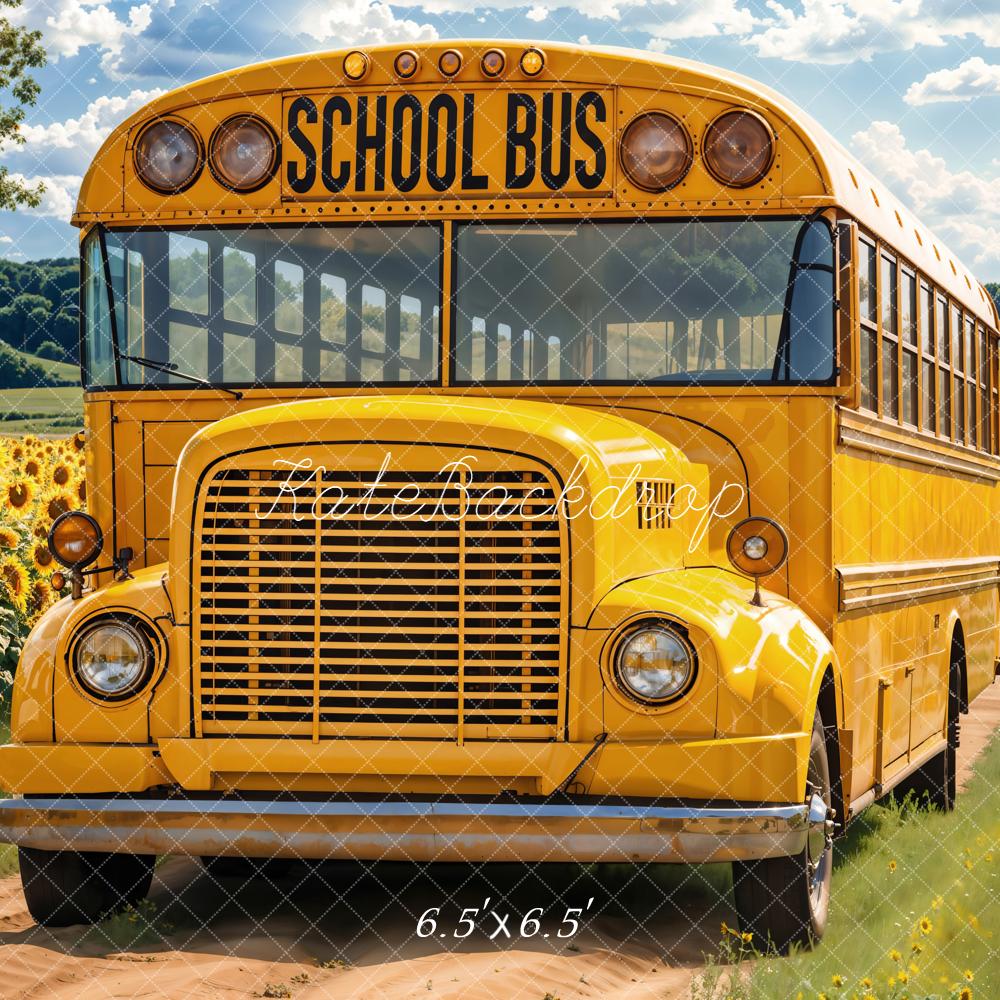 Kate School Bus Sunflower Field Backdrop Designed by Emetselch -UK