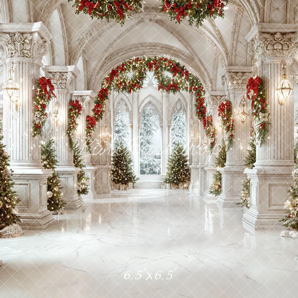 Kate Christmas Palace Arch Garland Trees White Backdrop Designed by Emetselch -UK