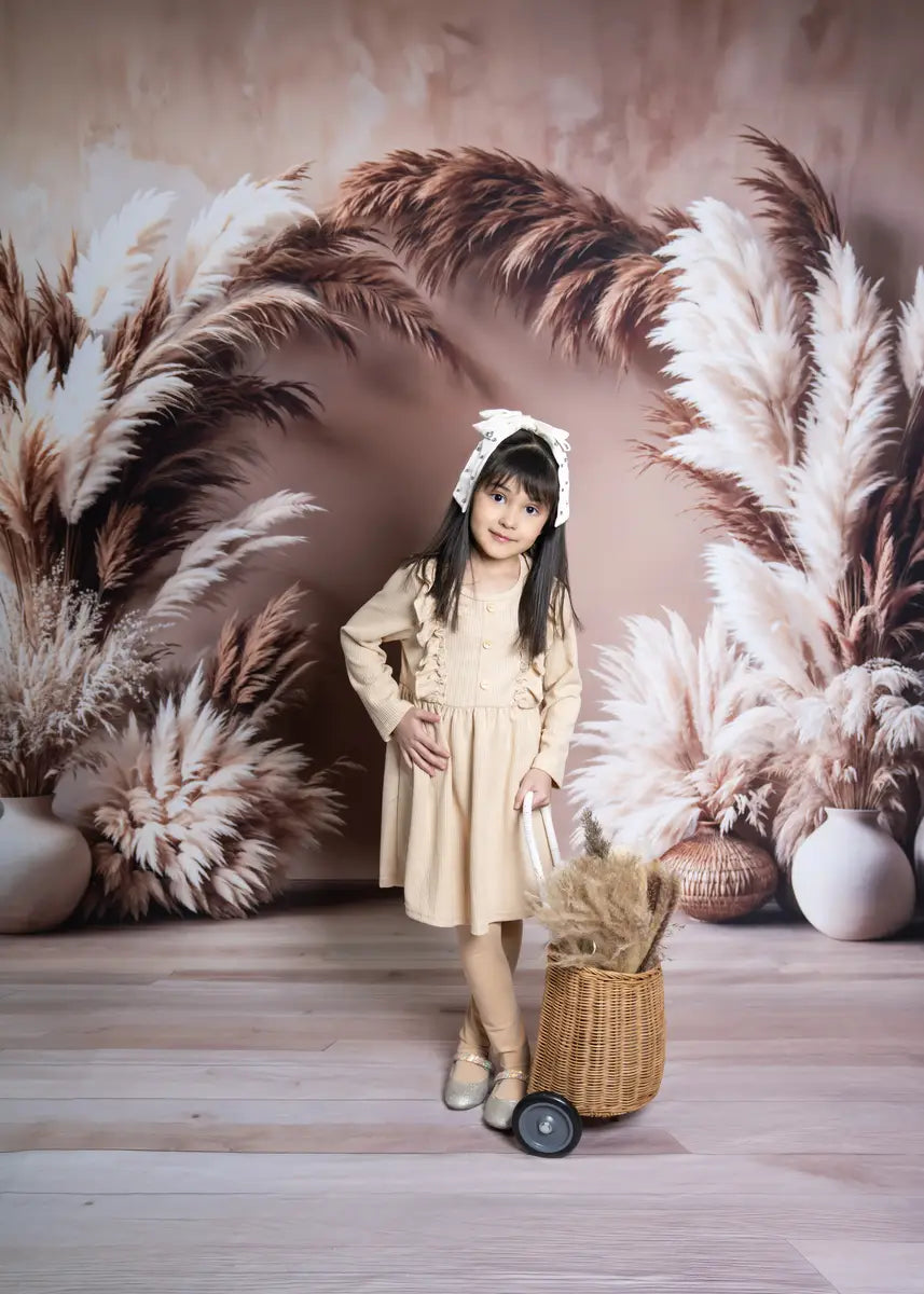 Kate Boho Pampas Floral Arch Fleece Backdrop Designed by Emetselch -UK