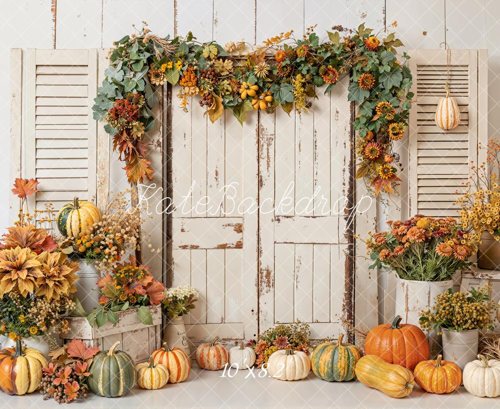 Kate Autumn Pumpkin Rustic Shutters Backdrop Designed by Emetselch