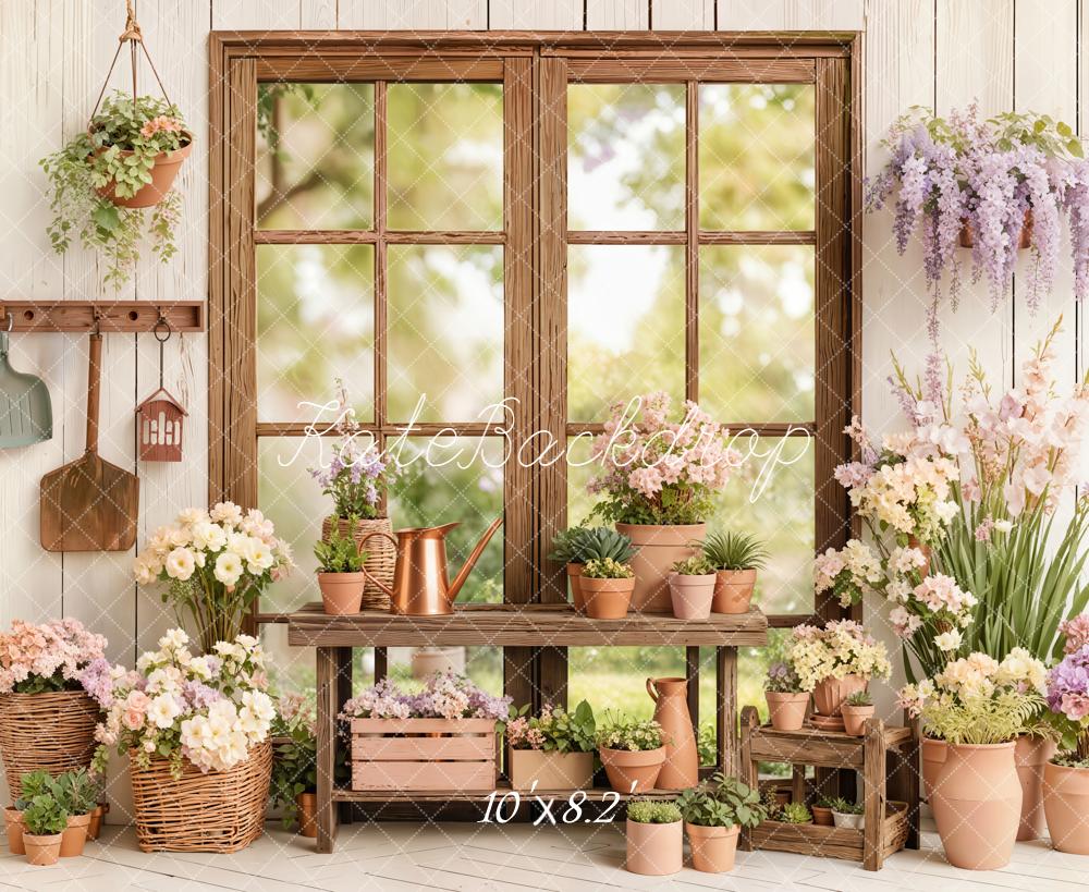 Kate Wooden Window Flower Pots Rustic Backdrop Designed by Emetselch