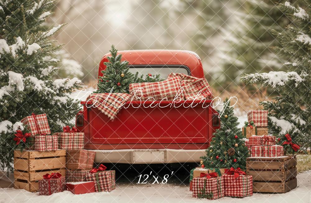 Kate Christmas Truck Gifts Snowy Trees Fleece Backdrop Designed by Emetselch -UK