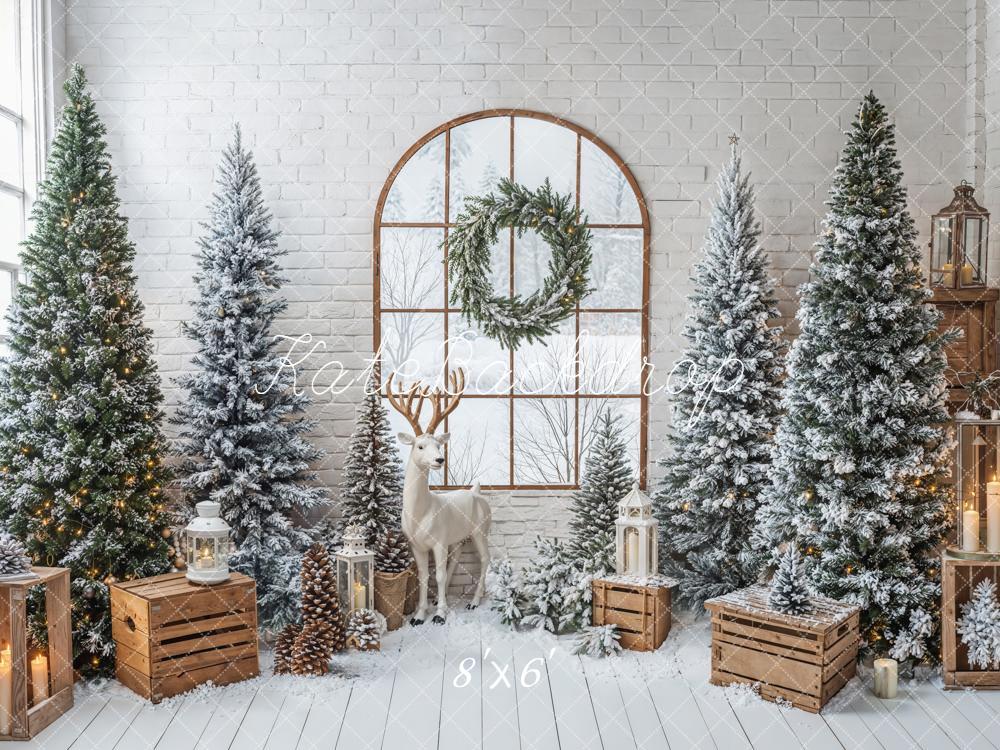 Kate Christmas Trees Window Fleece Backdrop Designed by Emetselch -UK
