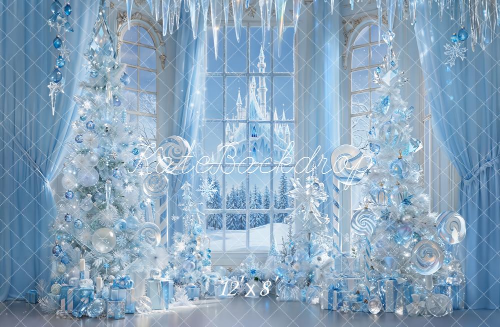 Kate Christmas Winter Castle Blue Decorations Fleece Backdrop Designed by Emetselch -UK