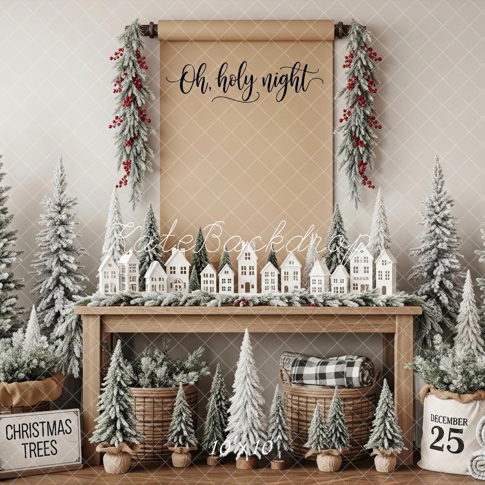 Kate Christmas Miniature Houses Snowy Trees Backdrop Designed by Patty Robert
