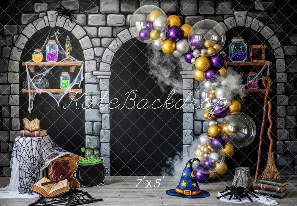Kate Halloween Stone Arch Potions Wizard Hat Backdrop Designed by Patty Robert