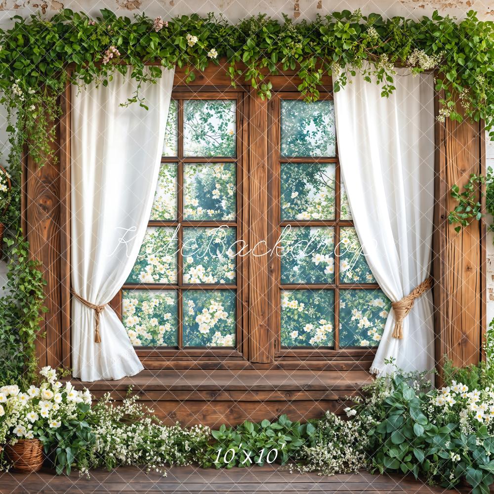Kate Spring Rustic Window White Curtain Backdrop Designed by Emetselch -UK