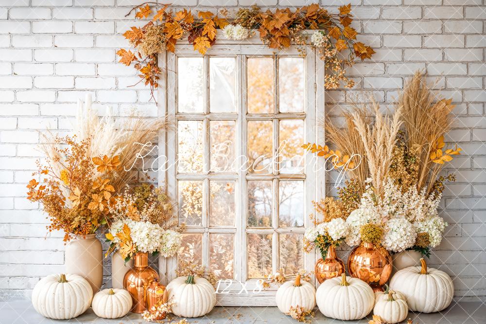 Kate Autumn Pumpkins Window Fleece Backdrop Designed by Emetselch