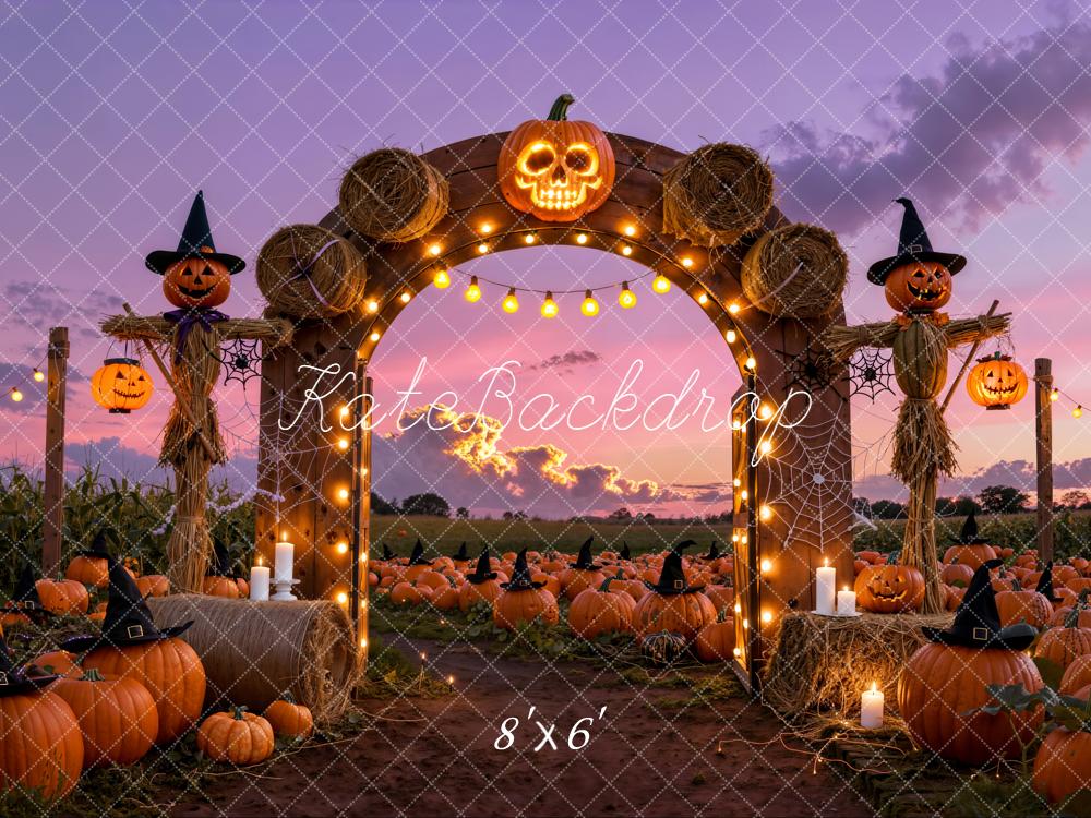 Kate Halloween Pumpkin Arch Scarecrow Field Fleece Backdrop Designed by Emetselch -UK