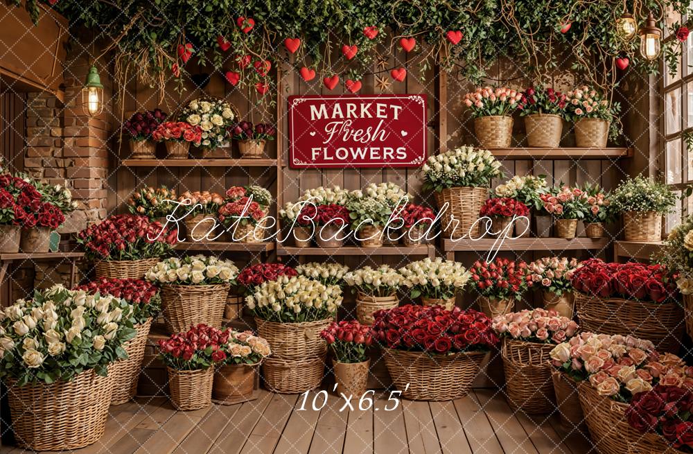 Kate Flower Market Baskets Fleece Backdrop Designed by Emetselch