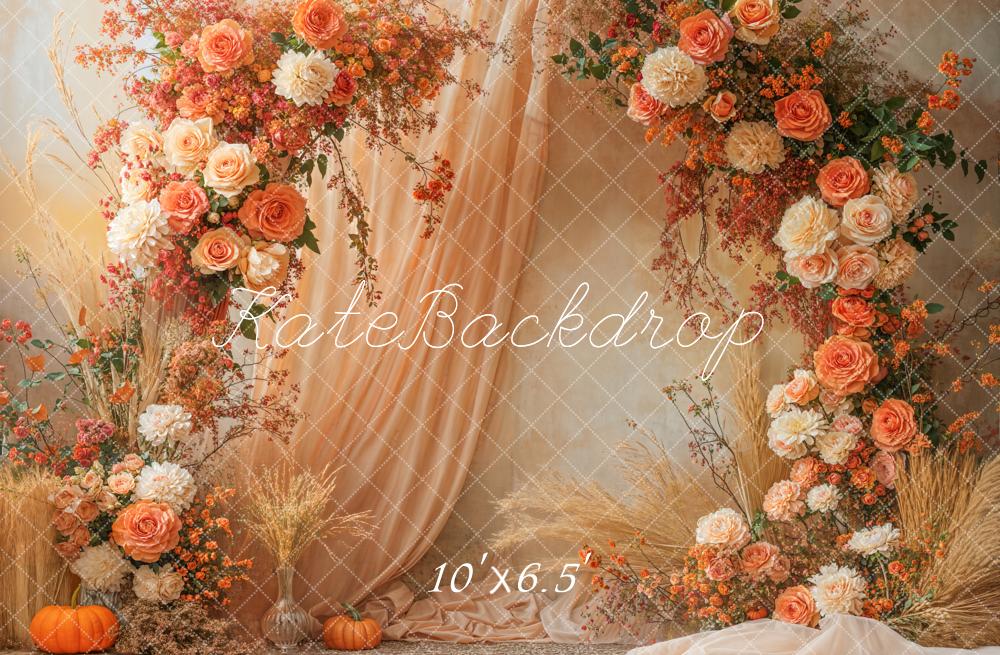 Kate Autumn Floral Arch Pampas Grass Fleece Backdrop Designed by Emetselch -UK