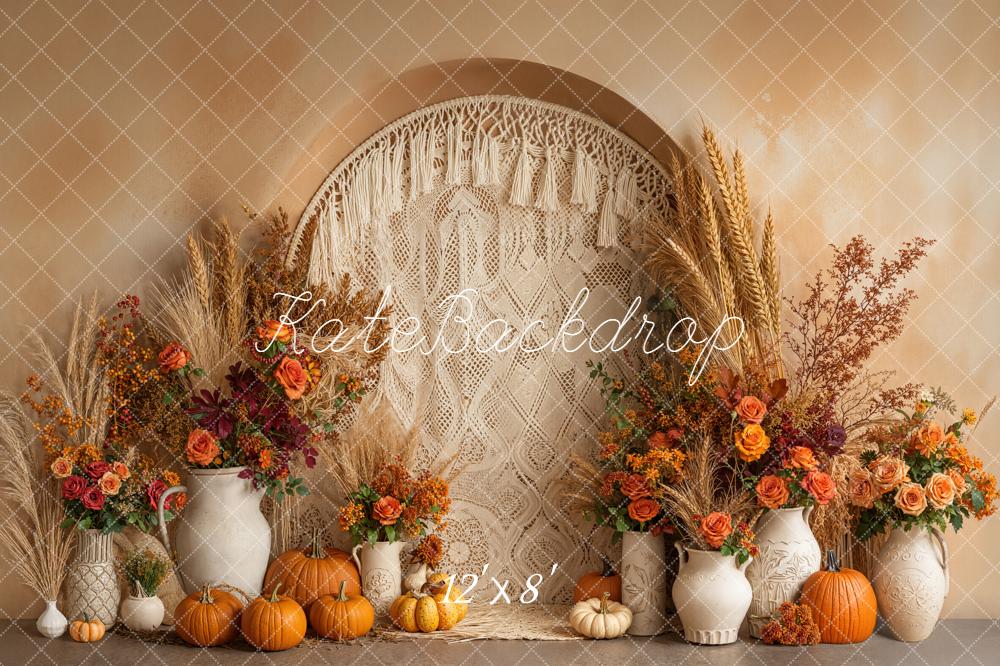 Kate Autumn Pumpkin Floral Macrame Boho Backdrop Designed by Emetselch -UK