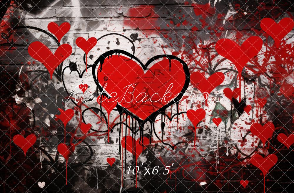 Kate Valentine Graffiti Red Hearts Brick Wall Backdrop Designed by Emetselch -UK
