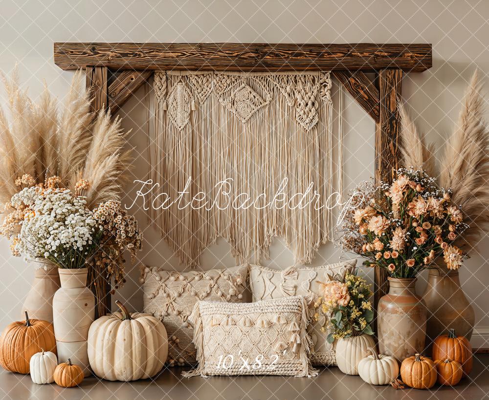 Kate Boho Pumpkins Macrame Fleece Backdrop Designed by Emetselch
