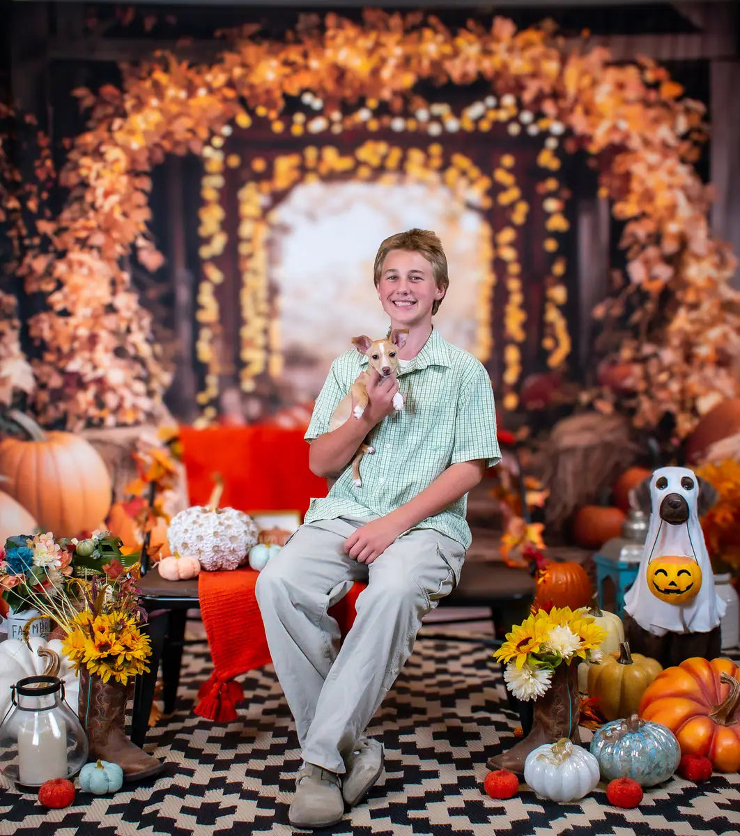 Kate Autumn Maple Arch Pumpkins Barn Backdrop Designed by Emetselch -UK