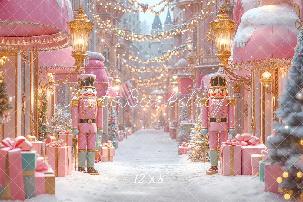 Kate Christmas Nutcracker Pink Presents Fleece Backdrop Designed by Emetselch -UK
