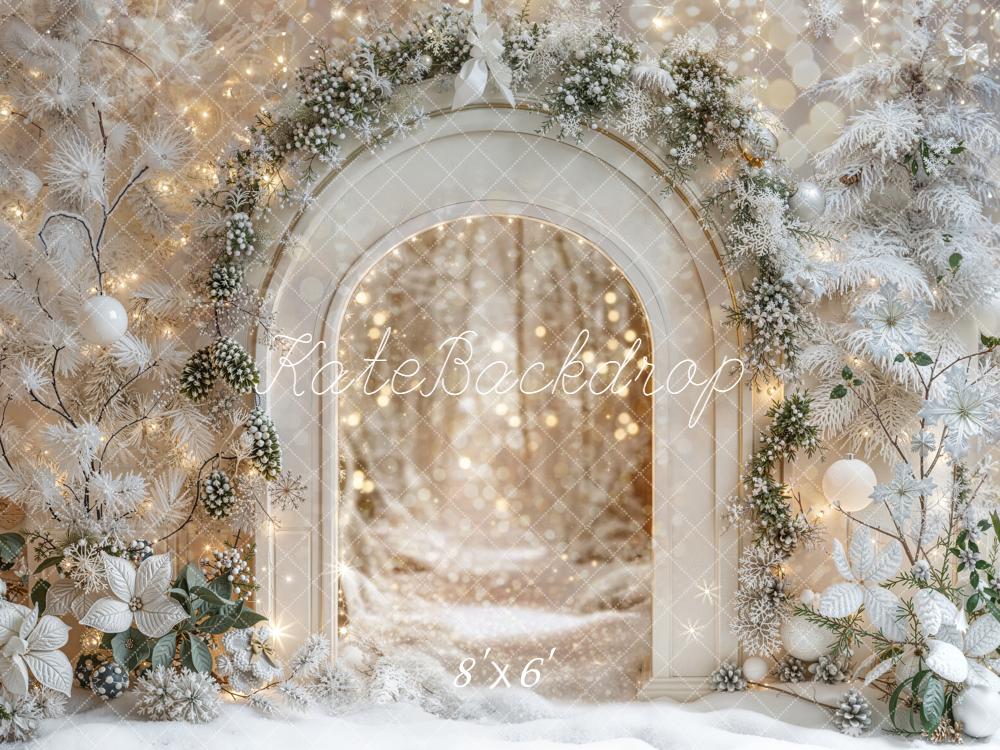 Kate Winter Archway White Christmas Lights Fleece Backdrop Designed by Emetselch