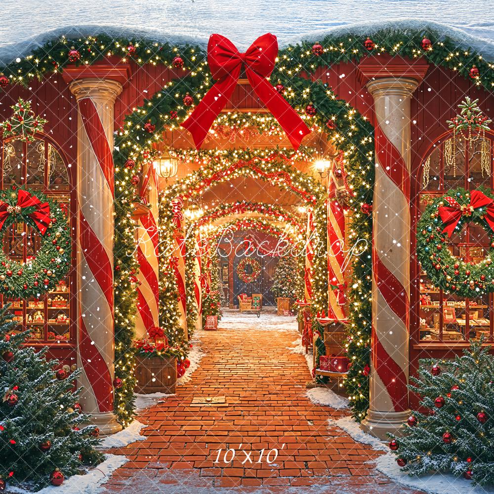 Kate Christmas Garland Wreath Red Bow Archway Backdrop Designed by Emetselch