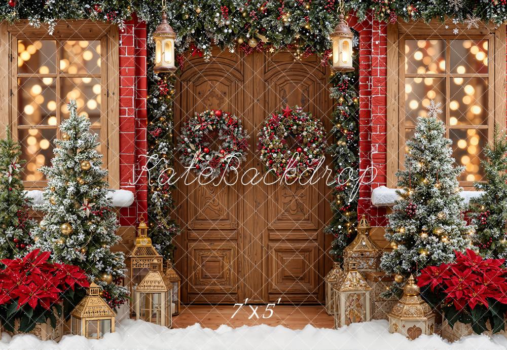 Kate Christmas Door Wreath Lantern Trees Backdrop Designed by Emetselch -UK