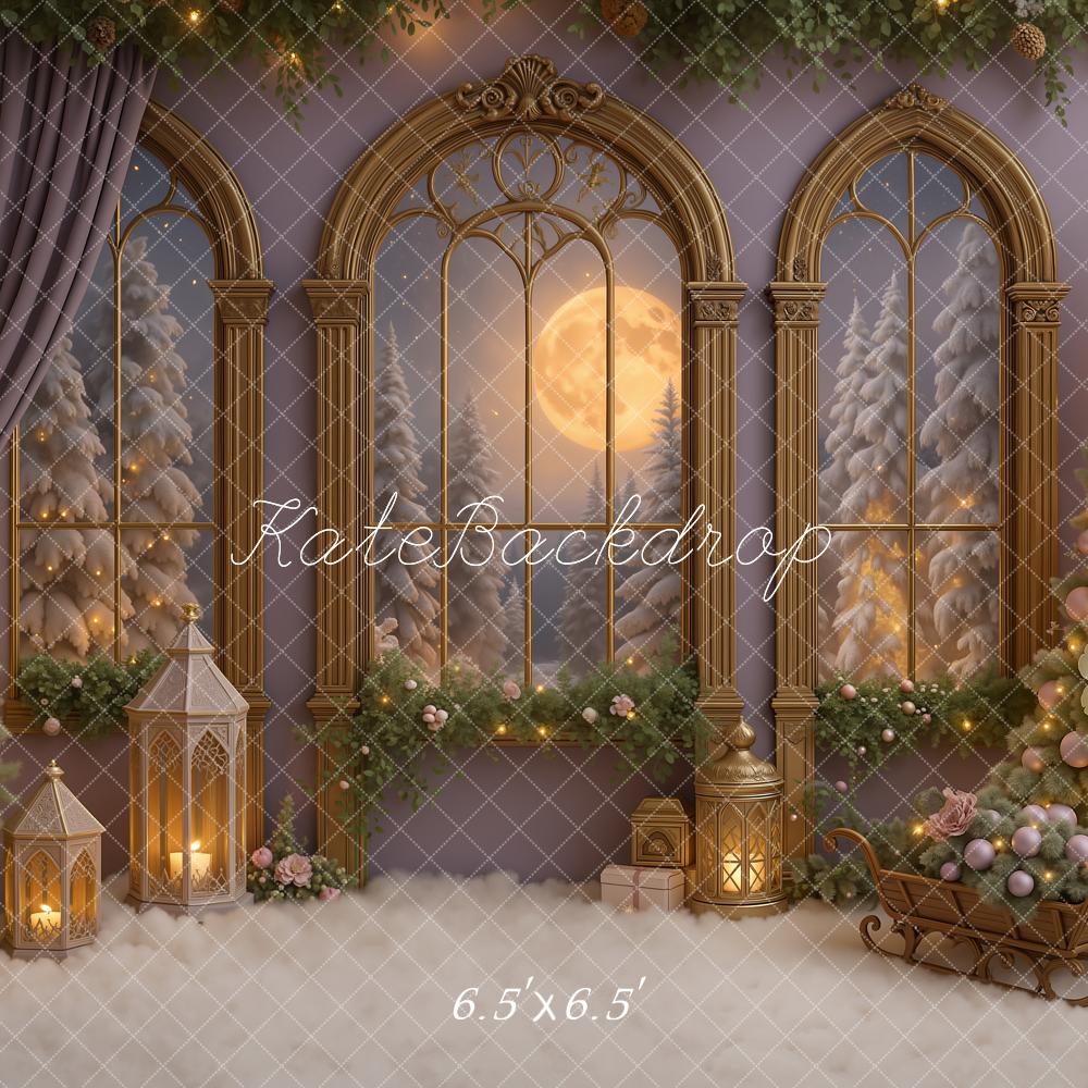 Kate Christmas Floral Trees Moonlit Window Backdrop Designed by Ashley Paul -UK