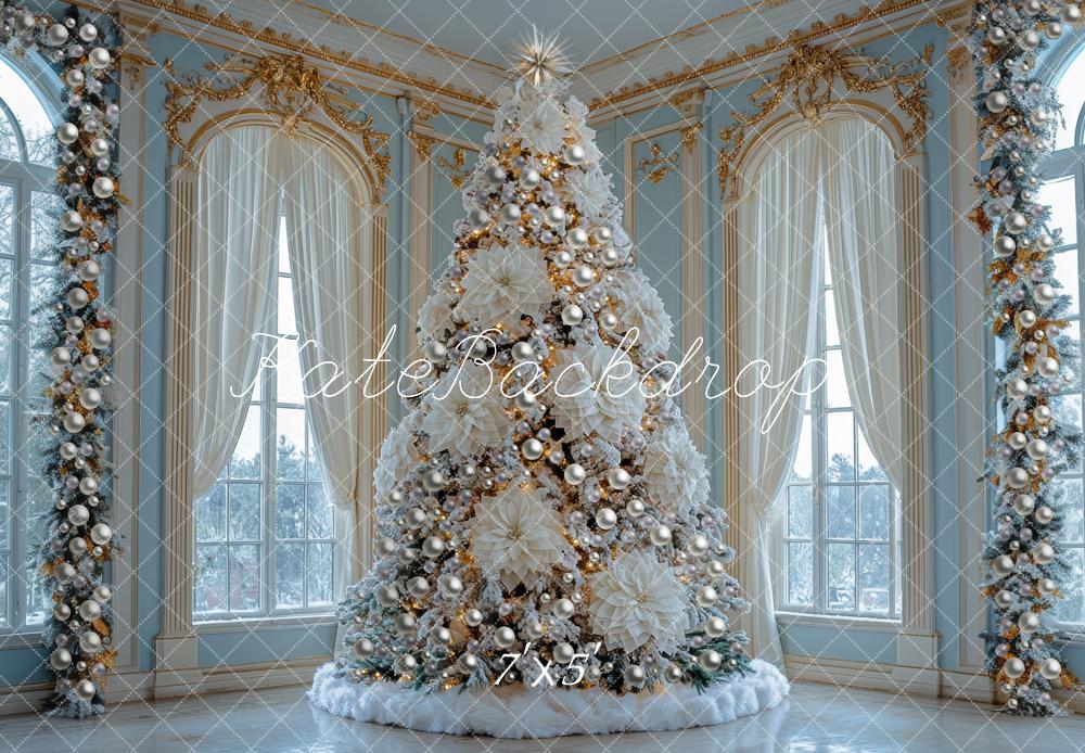 Kate Christmas White Tree Elegant Windows Backdrop Designed by Mini MakeBelieve -UK