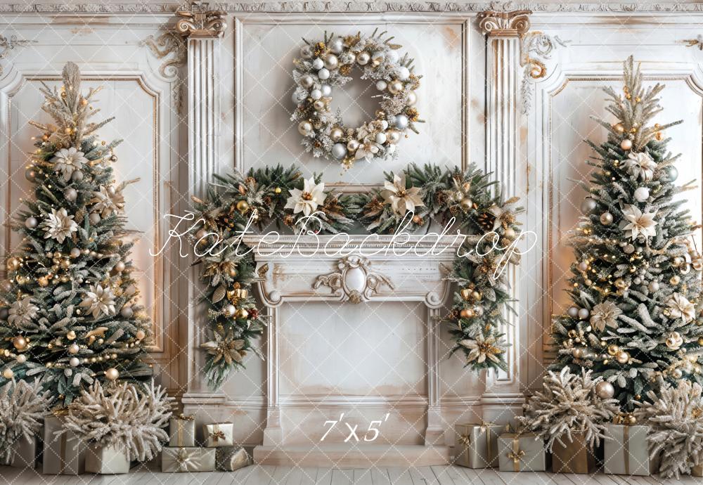 Kate Christmas White Marble Retro Fireplace Backdrop Designed by Emetselch -UK