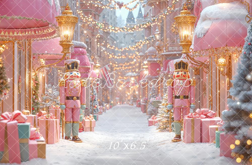 Kate Christmas Nutcracker Pink Presents Fleece Backdrop Designed by Emetselch -UK