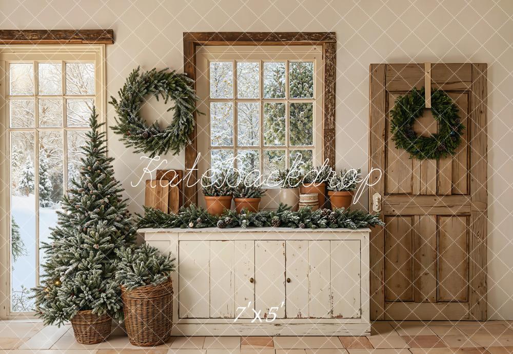 Kate Christmas Wreaths Tree Rustic Windows Backdrop Designed by Emetselch