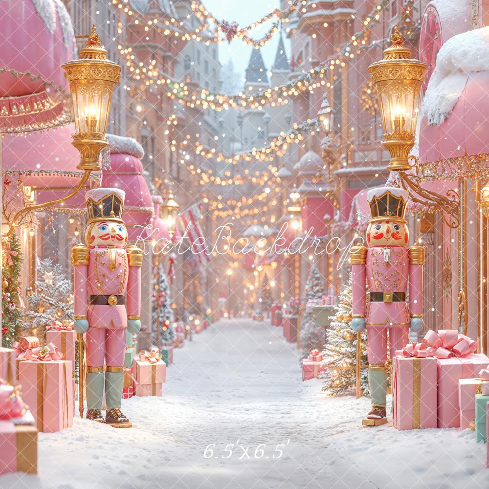 Kate Christmas Nutcracker Pink Gifts Snowy Street Backdrop Designed by Emetselch -UK