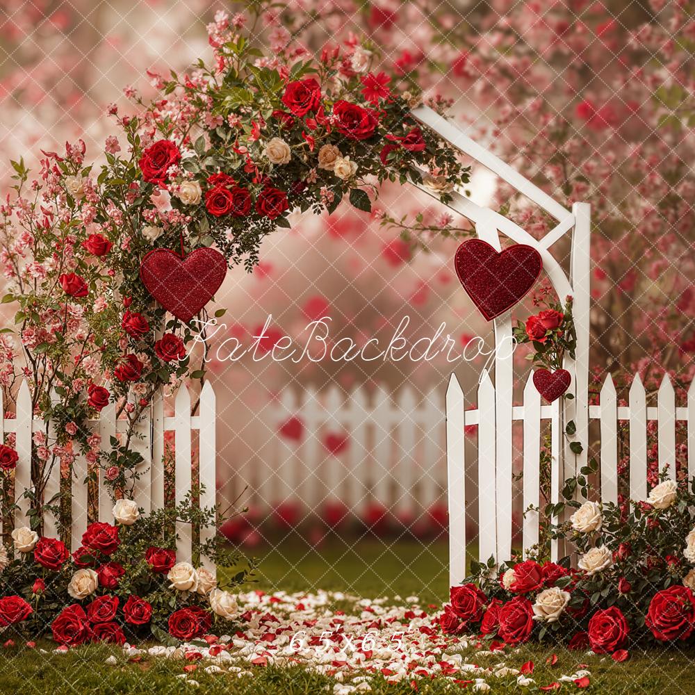 Kate Flower Arch Red Roses White Fence Backdrop Designed by Emetselch